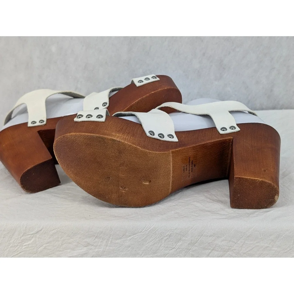 Madden Girl 10 White Studded Platform Wood Block Heel Sandals Retro Boho Shoes